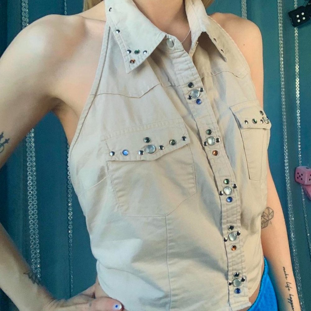 Vintage Route 66 khaki halter tank top